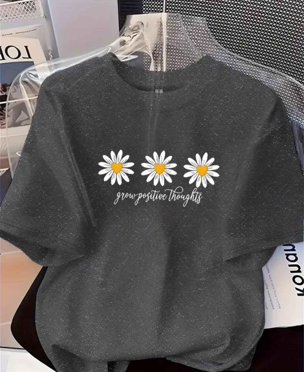 GREY TEE WITH FLORAL PRINT