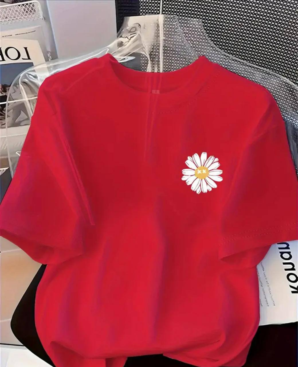RED TEE WITH FLORAL DESIGN