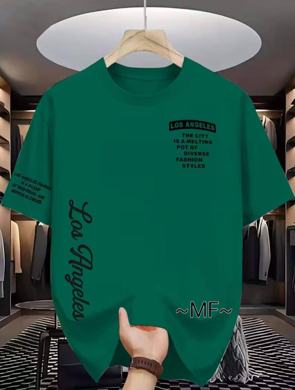 GREEN T SHIRT WITH 'LOS ANGELES' PRINT
