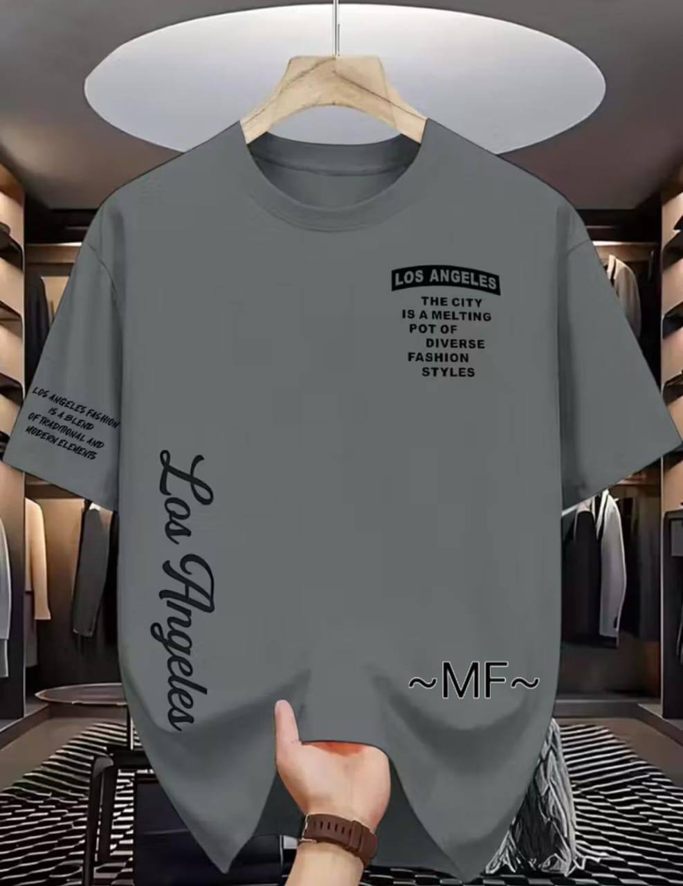 GREY T SHIRT WITH 'LOS ANGELES' PRINT