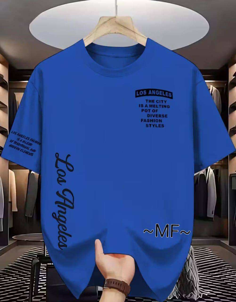 DARK BLUE T SHIRT WITH 'LOS ANGELES' PRINT