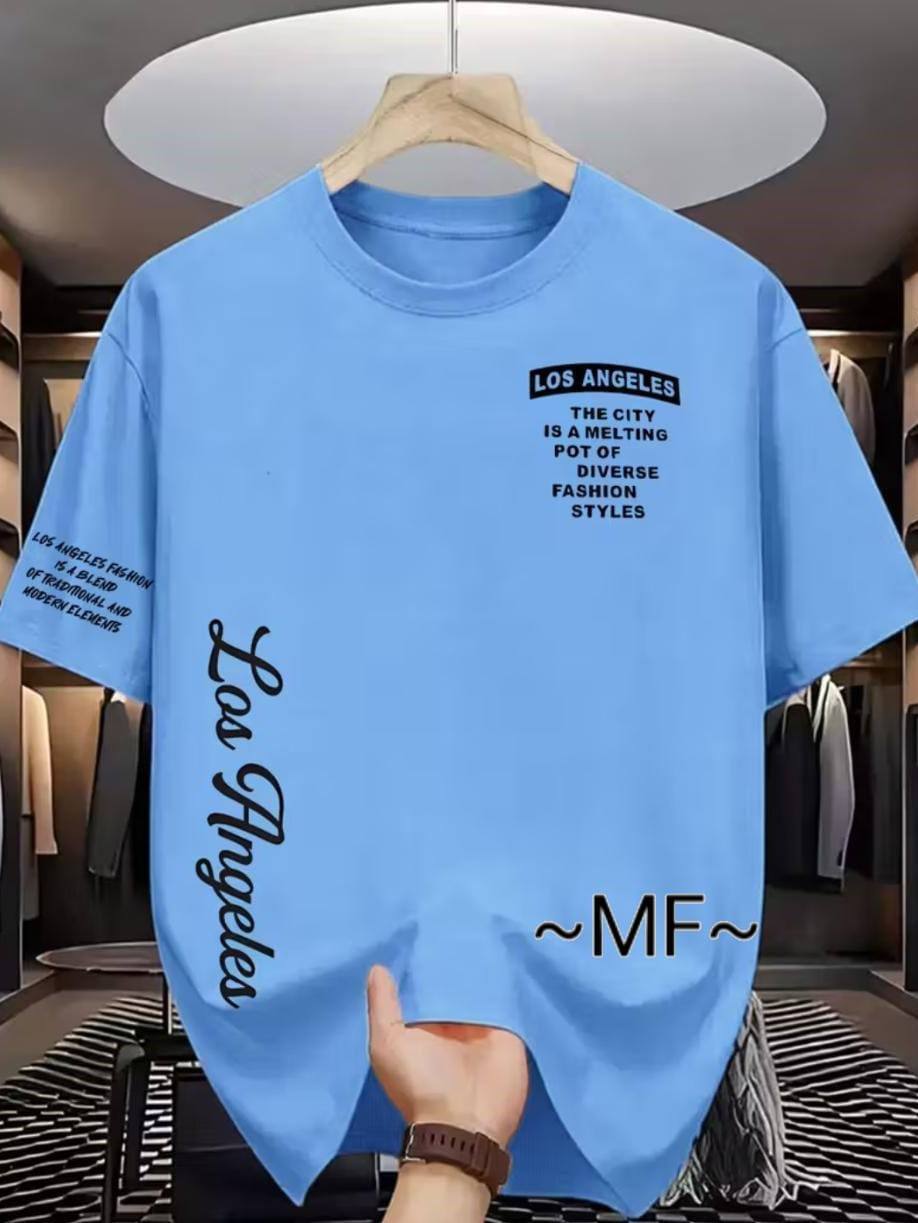 LIGHT BLUE T SHIRT WITH 'LOS ANGELES' PRINT