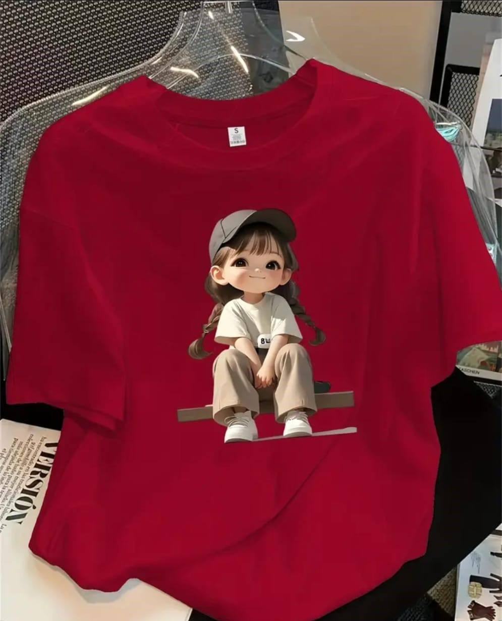 RED TEE WITH LITTLE GIRL PRINT
