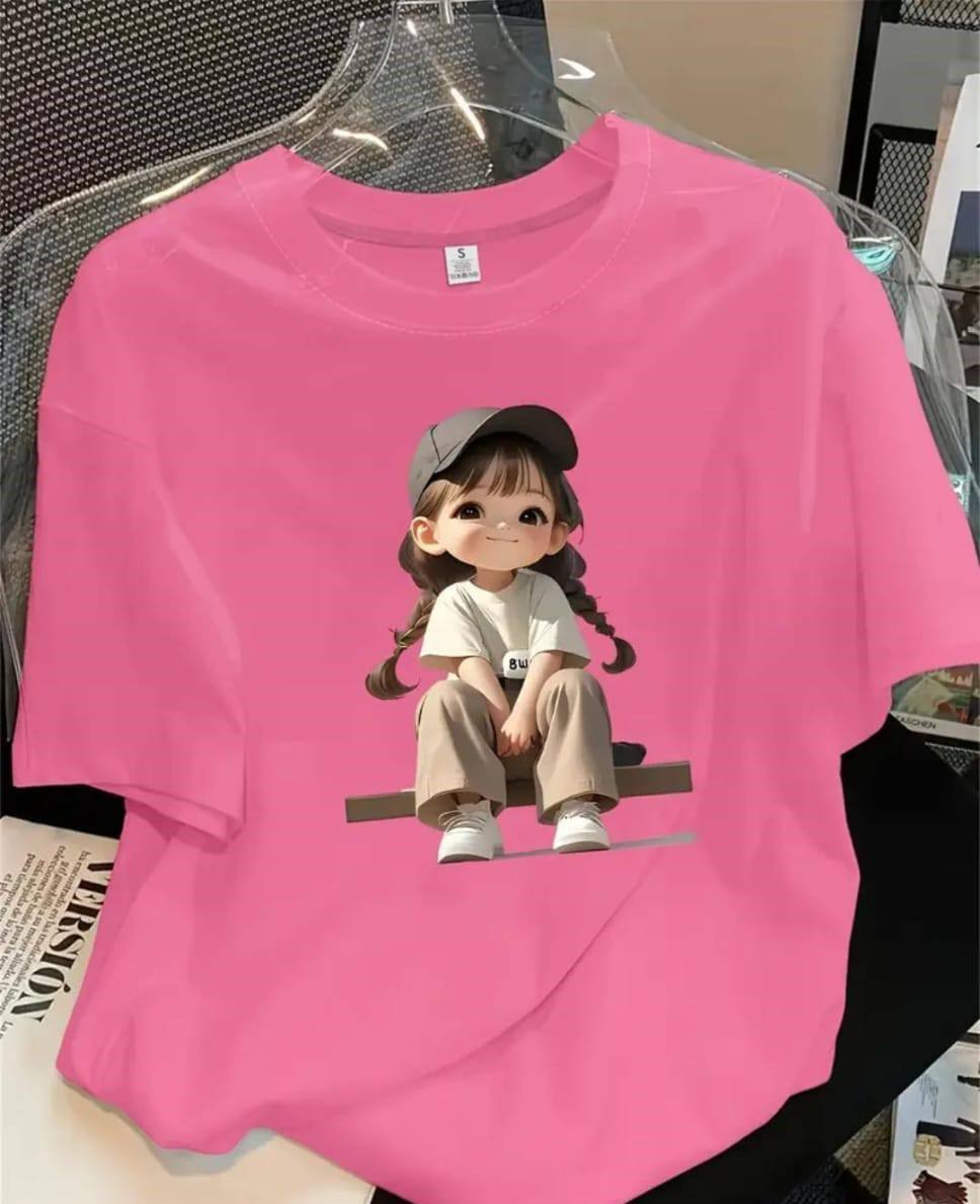 ROSE PINK TEE WITH LITTLE GIRL PRINT