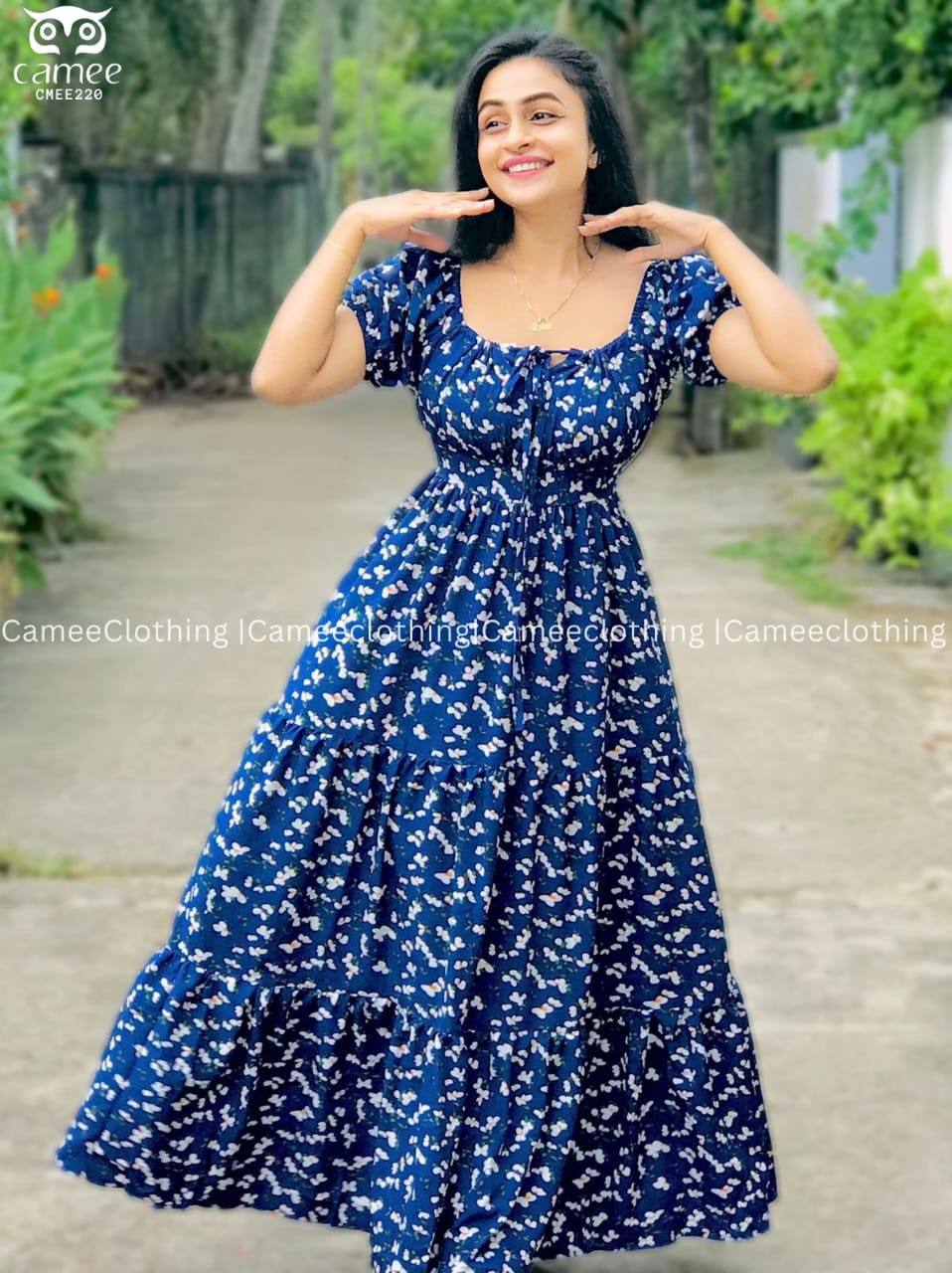 BLUE FLOWER PRINTED FROCKS DESIGN