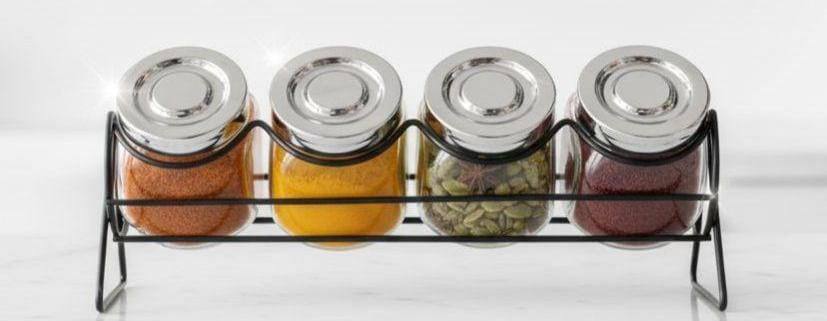 4PCS SPICE JAR SET WITH RACK FOR SALE