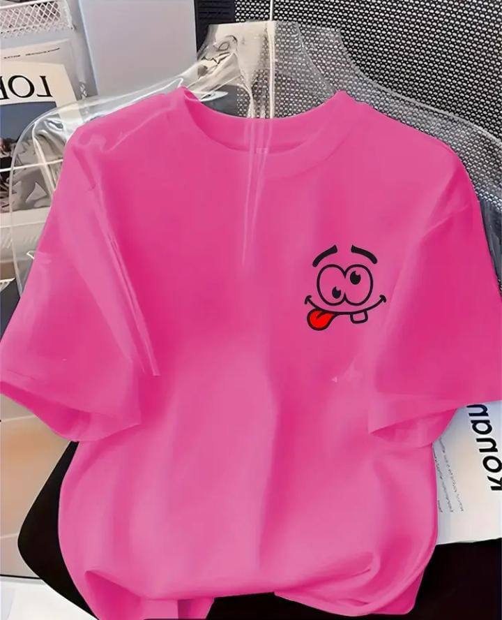 PINK TEE WITH A FUNNY FACE PRINT