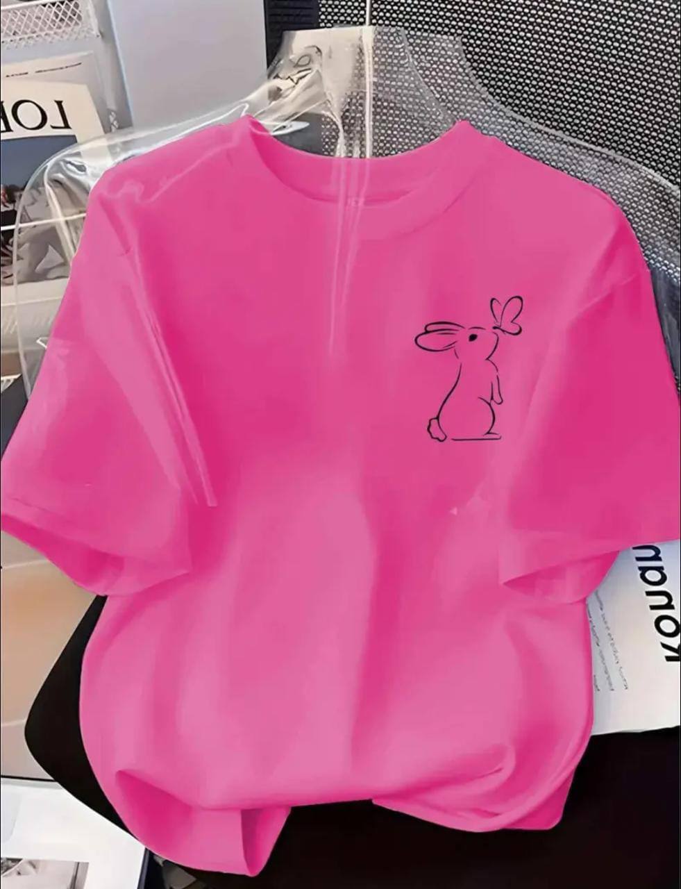 PINK TEE WITH A CUTE RABBIT PRINT
