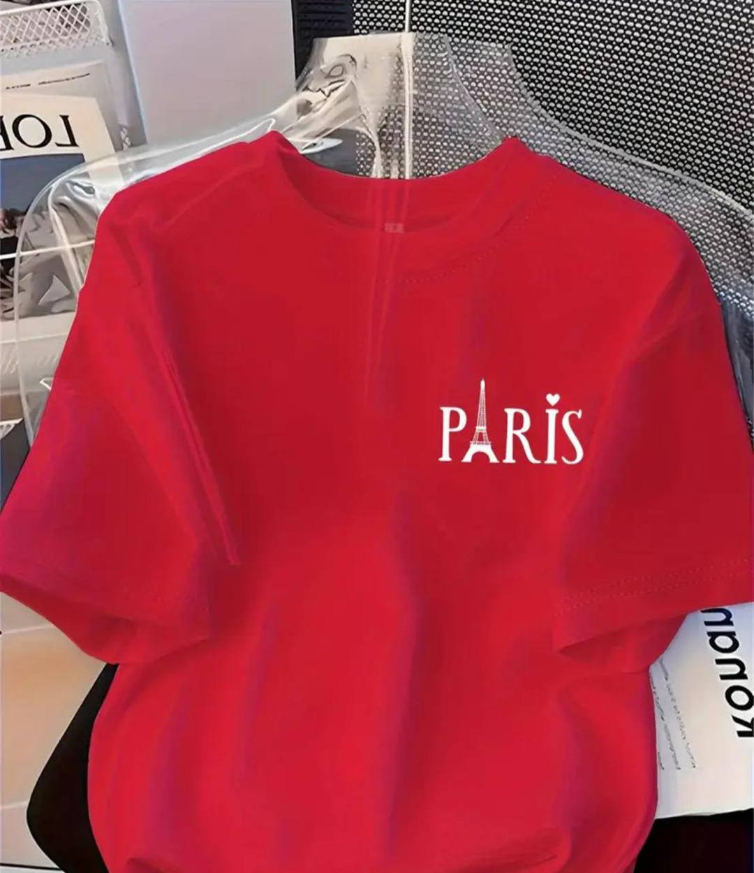 RED TEE WITH 'PARIS' PRINT