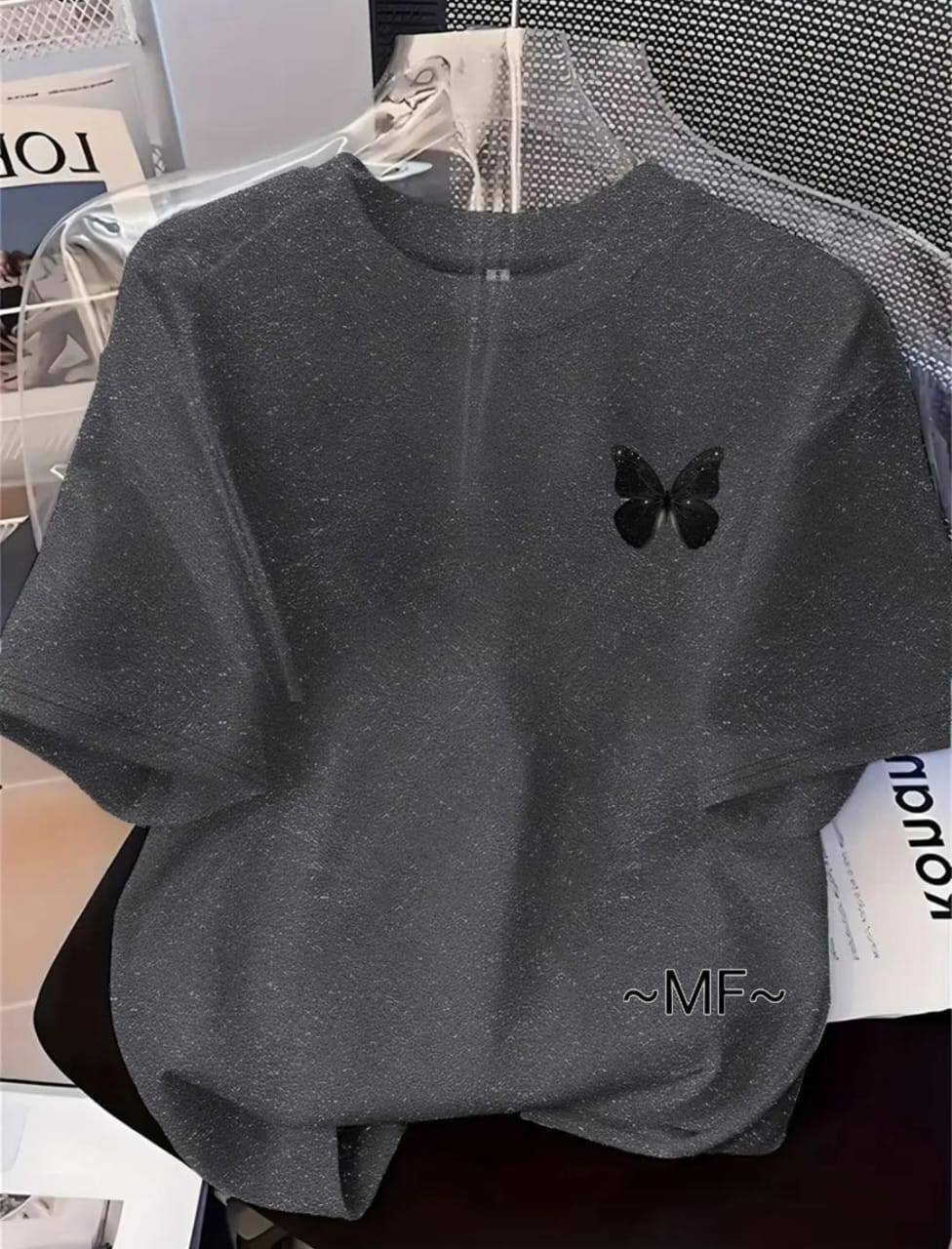 BUTTERFLY PRINT T-SHIRT – GREY