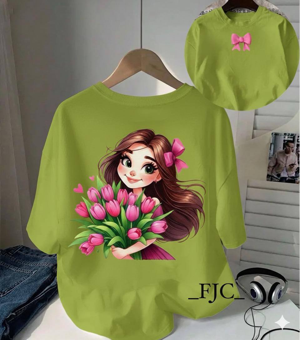APPLE GREEN TEE WITH LADIES FACE PRINT