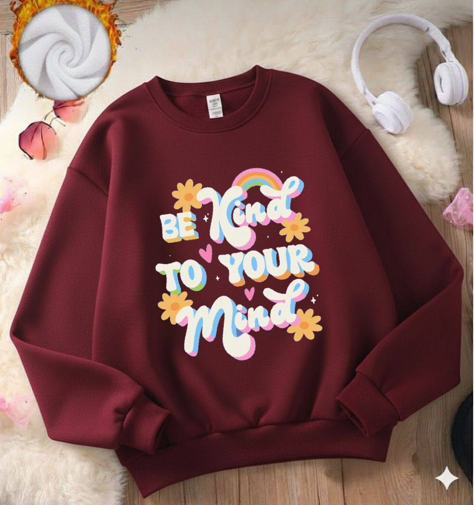 CASUAL TEE WITH 'BE KIND TO YOUR MIND' PRINT - MAROON