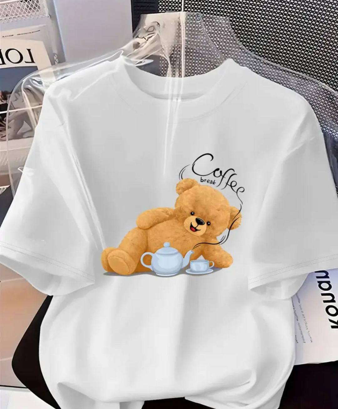 COFFEE PRINT WHITE TEE WITH FOR SALE