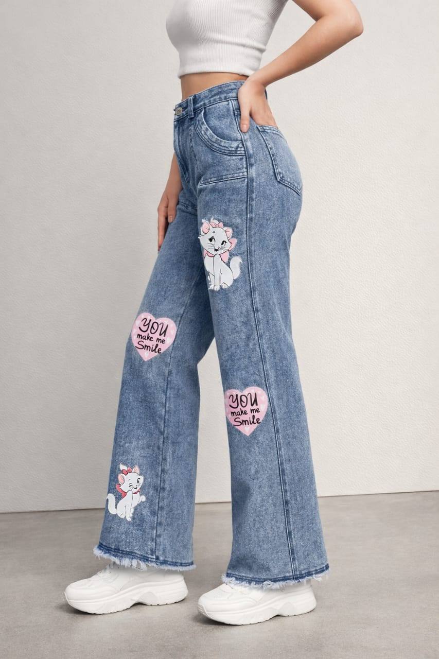 LADIES BIG FOLD PRINT DENIM