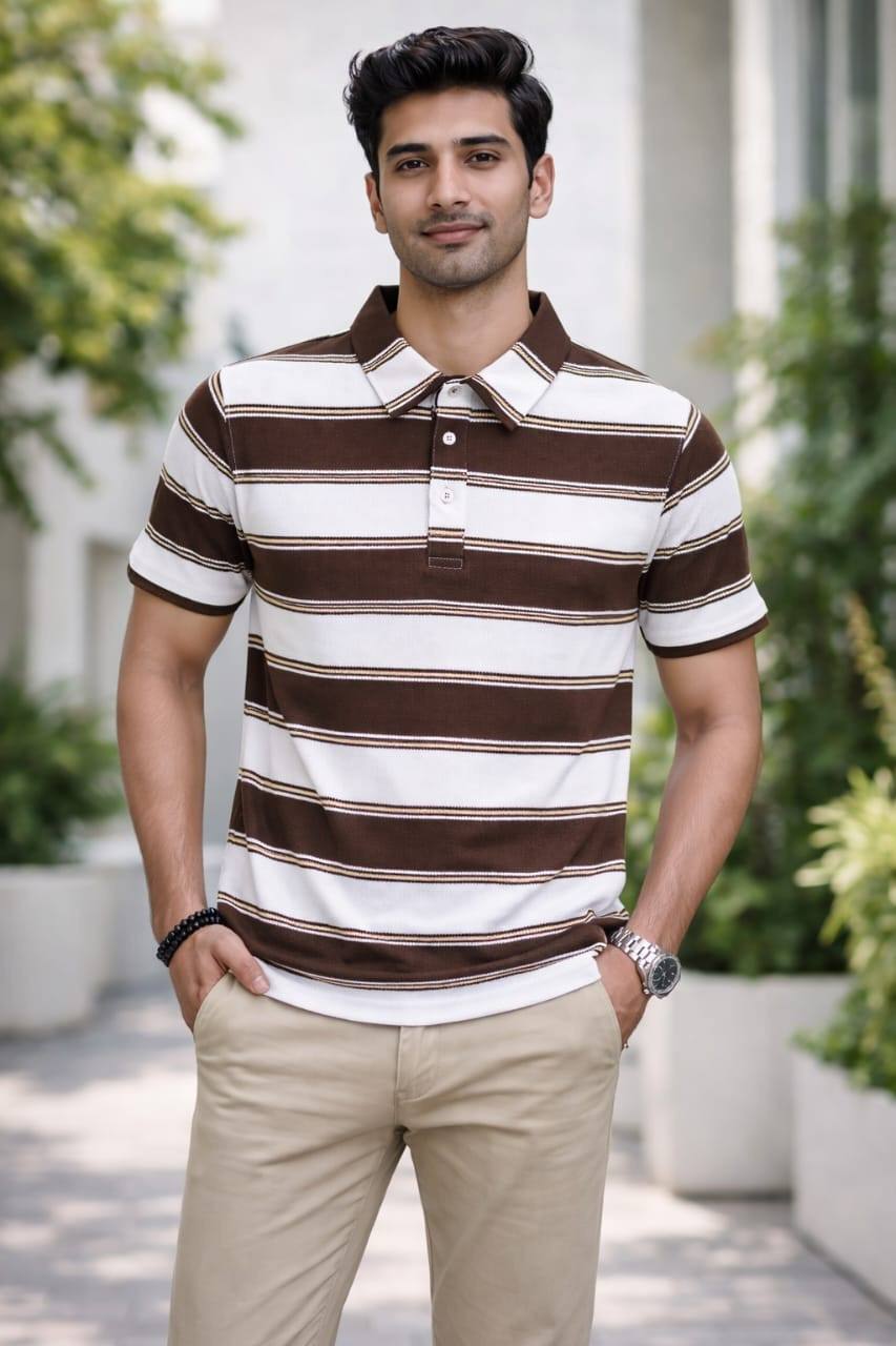 POPCORN STRIPES COLLAR T-SHIRTS