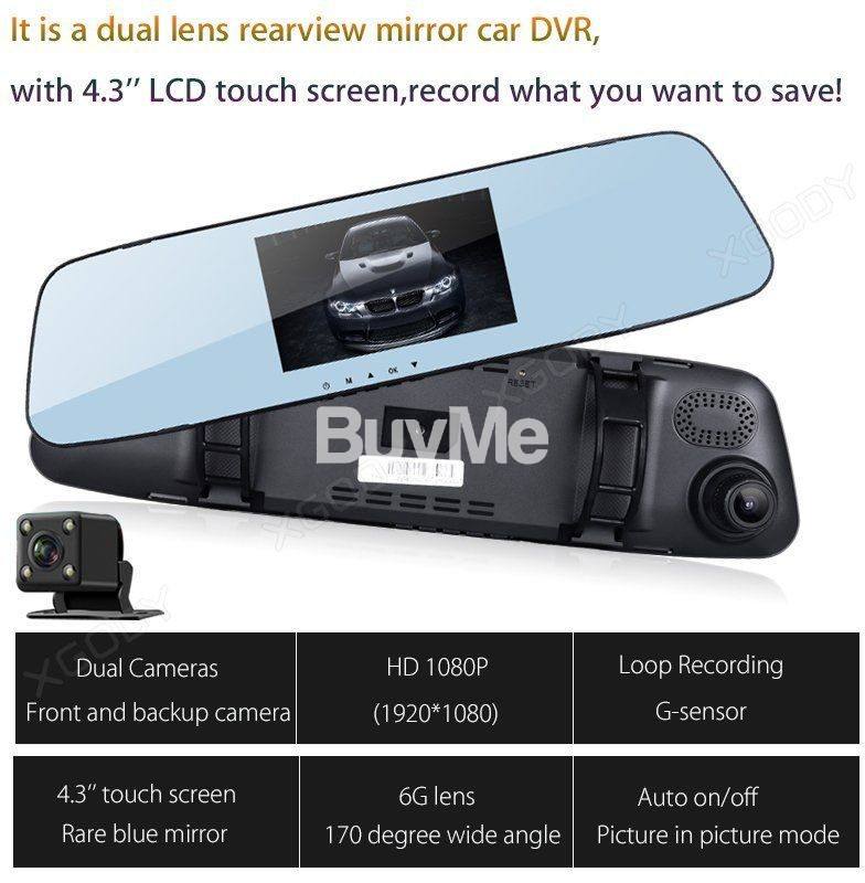 VEHICLE BLACKBOX DVR DUAL LENS REARVIEW MIRROR RECORDER