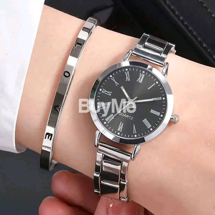 SILVER COLOUR LADIES WATCH WITH BANGLE
