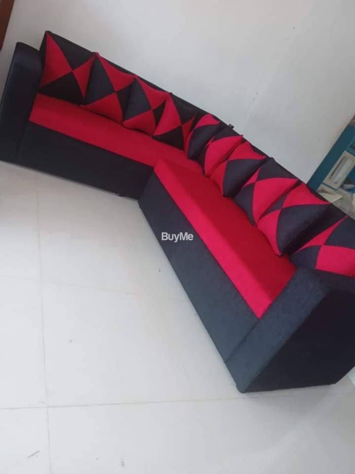 RED & BLACK L SHAPED SOFA SET