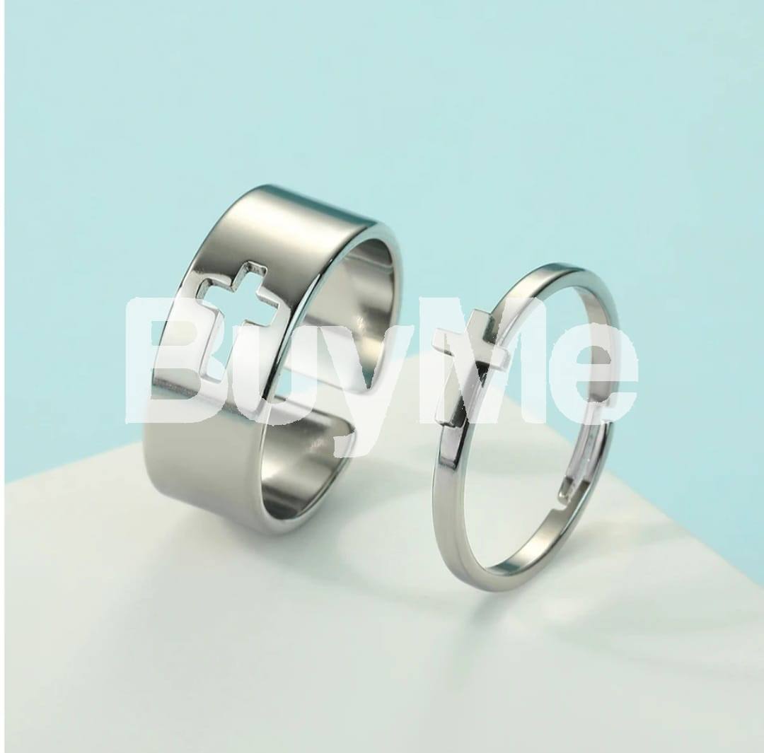 COUPLE RING 2PCS CROSS SHAPE - SILVER