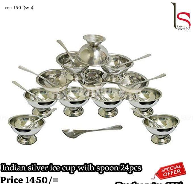 INDIAN SILVER ICE CUPS WITH SPOONS 24PCS - SALE